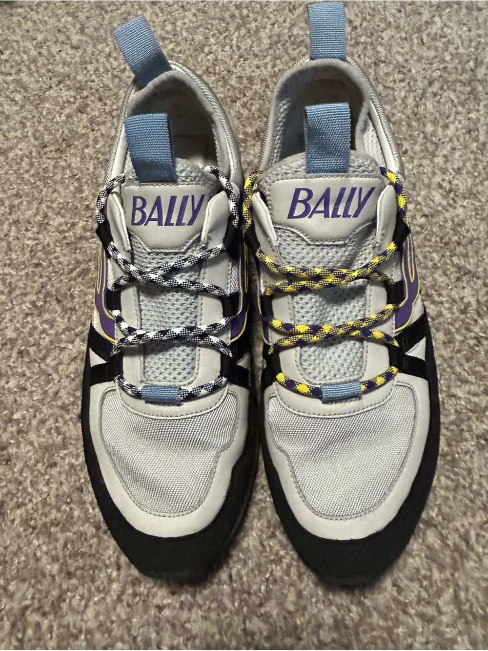 Bally Men’s Grey, Black and Purple Lace-Up Sneakers - Size 10